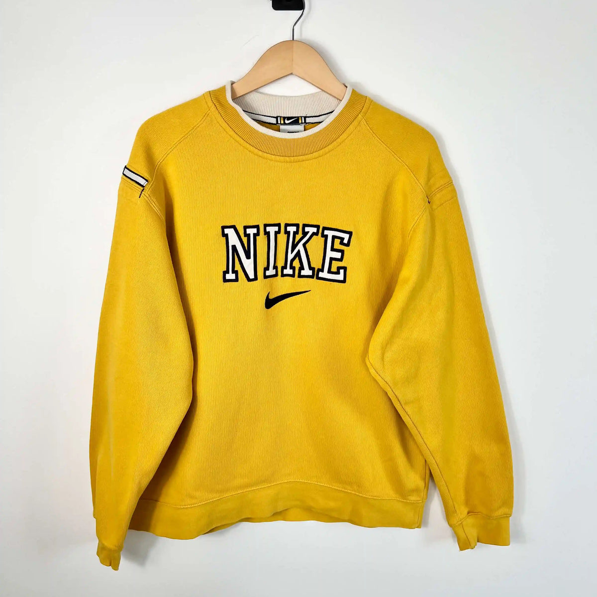Nike Vintage 90 s Yellow Embroidered Logo Sweater Streetwear GOODSapes