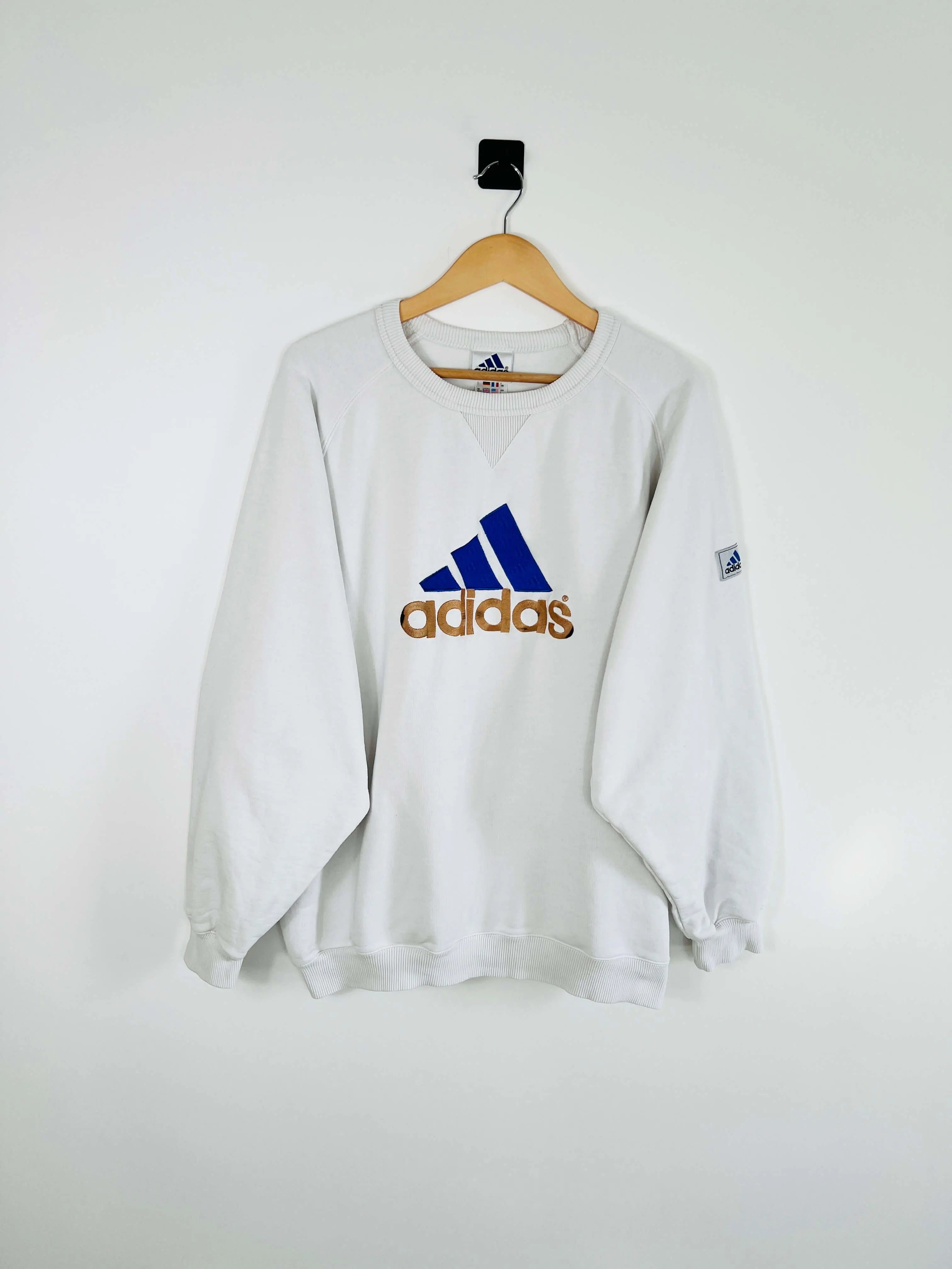 Sweat Adidas Vintage 90s Blanc Big Logo vue de face