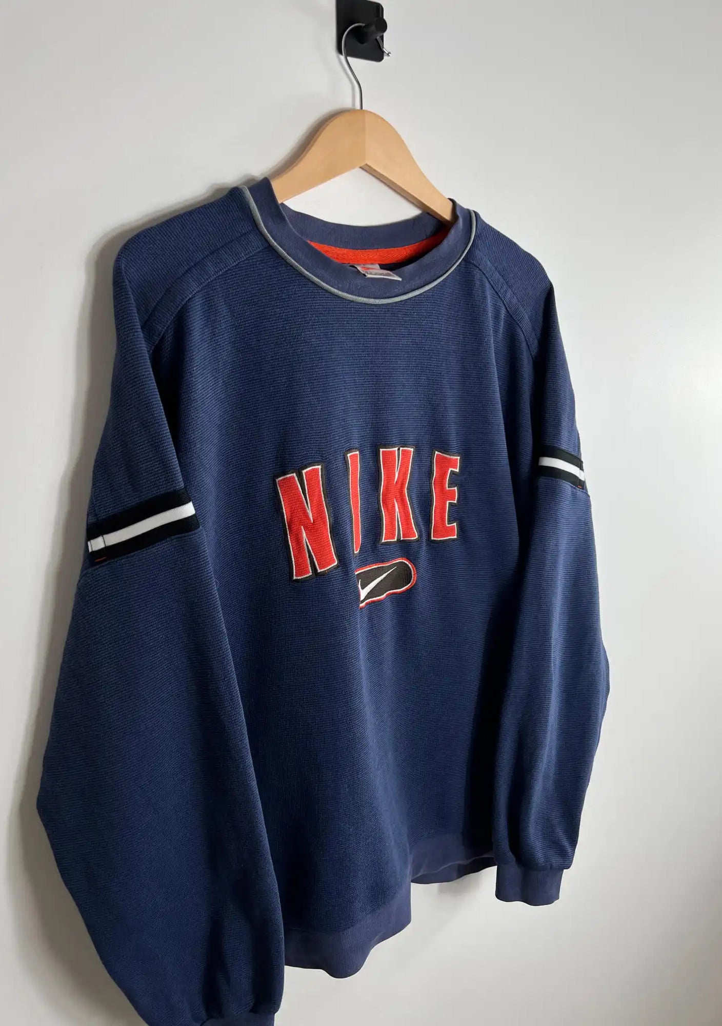 Sweat Vintage 90's Homme Nike Bleu Marine vue de coter