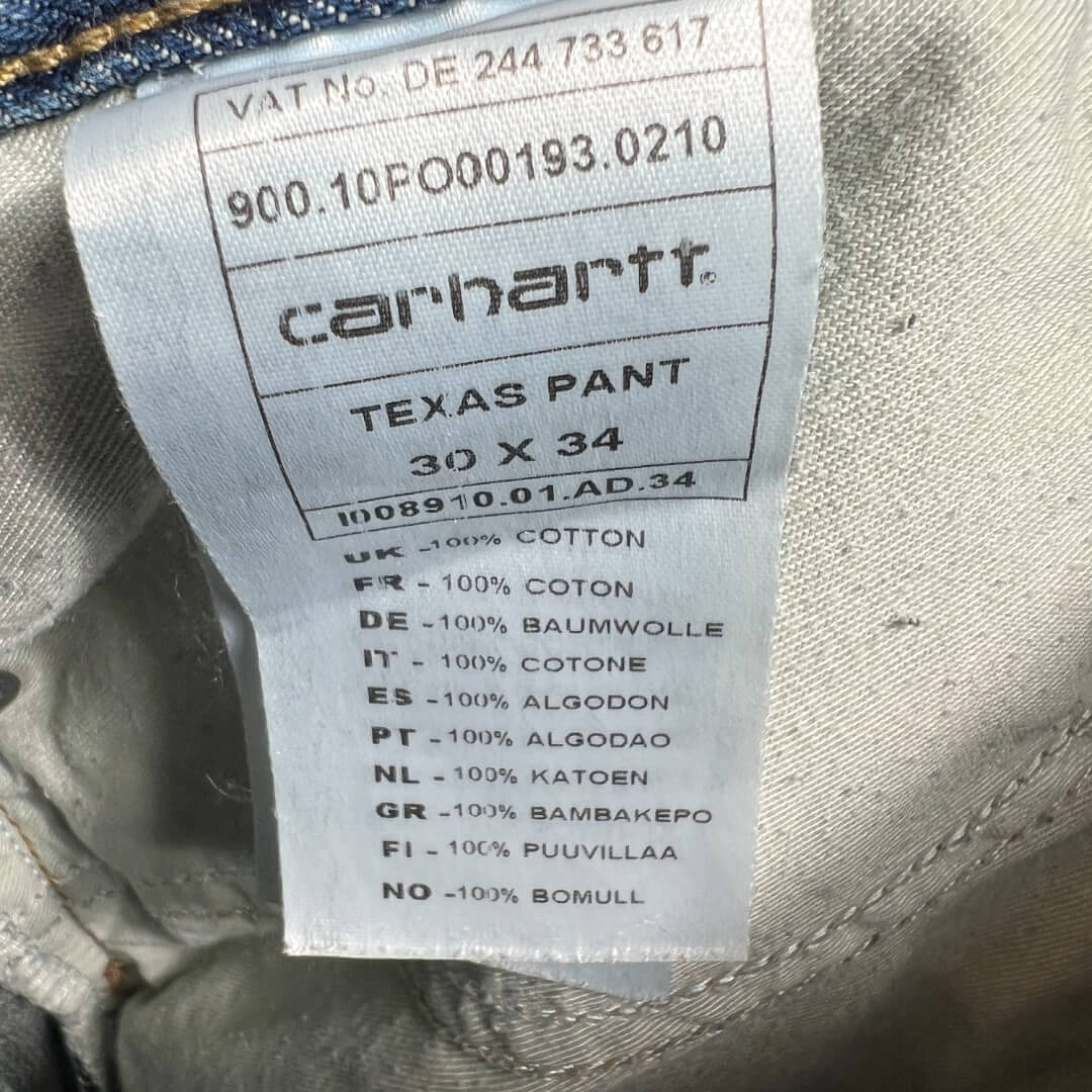 jean carhartt Texas Pant vue de l'étiquette