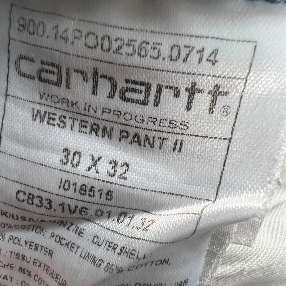 Jean carhartt Western Pant bleu vue de l'étiquette