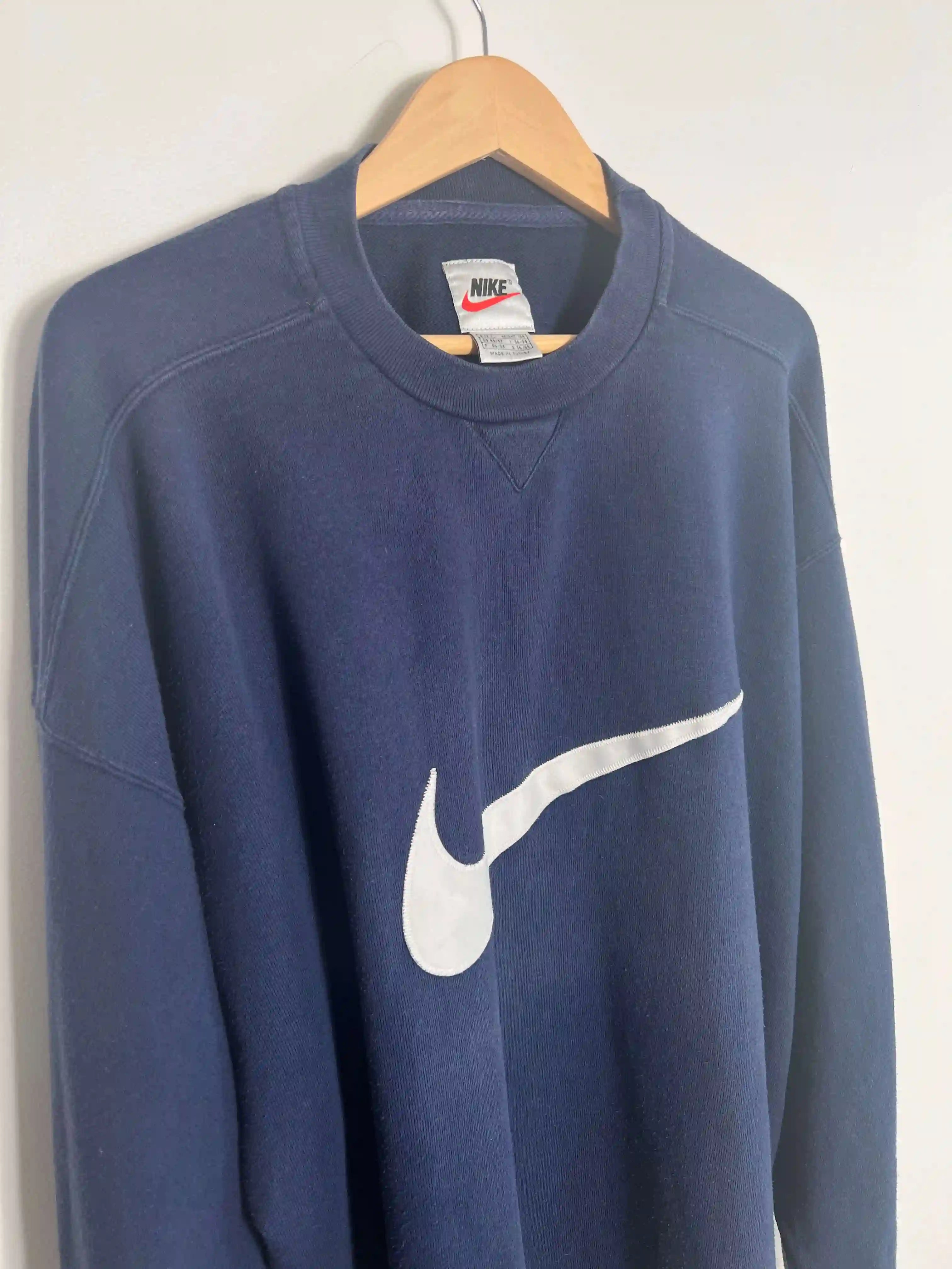 Nike Sweatshirt Vintage 90s Bleu Marine Big Logo Brodé (XL)