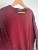 ralph lauren sweatshirt vintage rouge bordeaux avec logo ralph lauren brodé bleu marine vue de coté