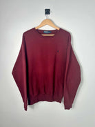 ralph lauren sweatshirt vintage rouge bordeaux avec logo ralph lauren brodé bleu marine vue de face