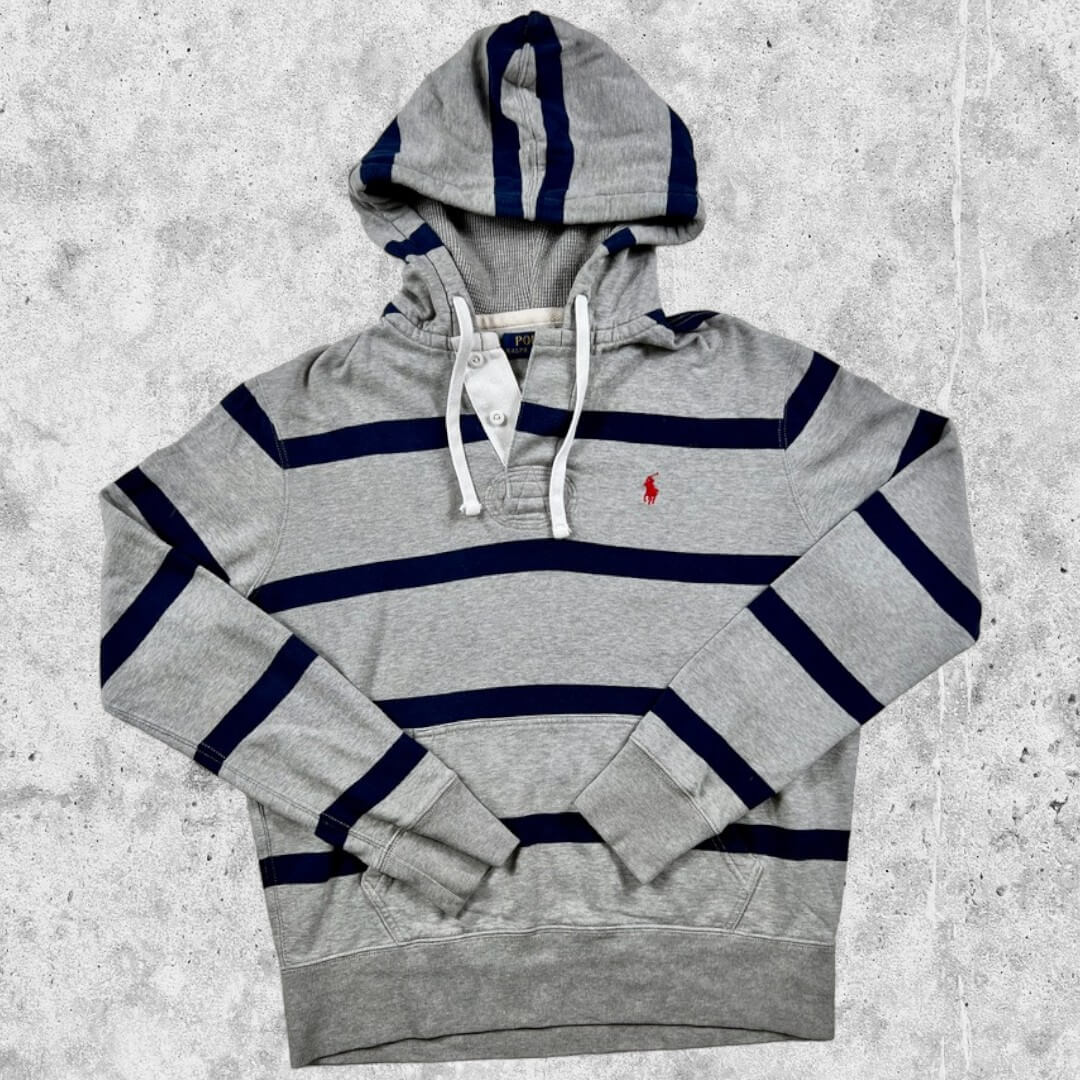 Ralph Lauren Hoodie Gris à Rayures Bleu (M)