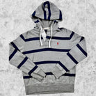 Hoodie Ralph Lauren gris à rayures bleues avec logo brodé rouge sur le devant