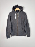 Ralph Lauren Zip Hoodie Gris Logo RL Rouge vue de face