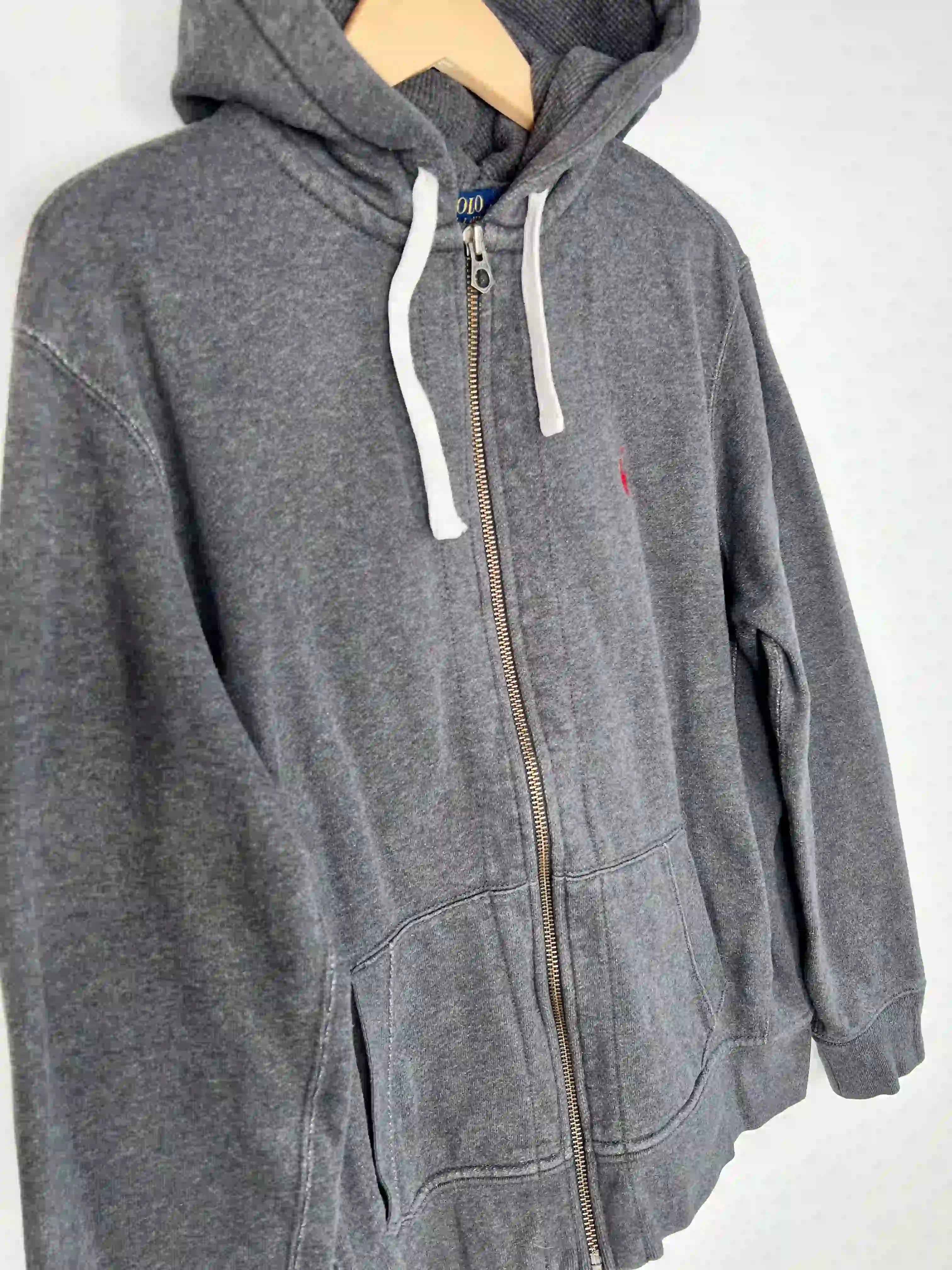 Ralph Lauren Zip Hoodie Gris Logo RL Rouge (S)