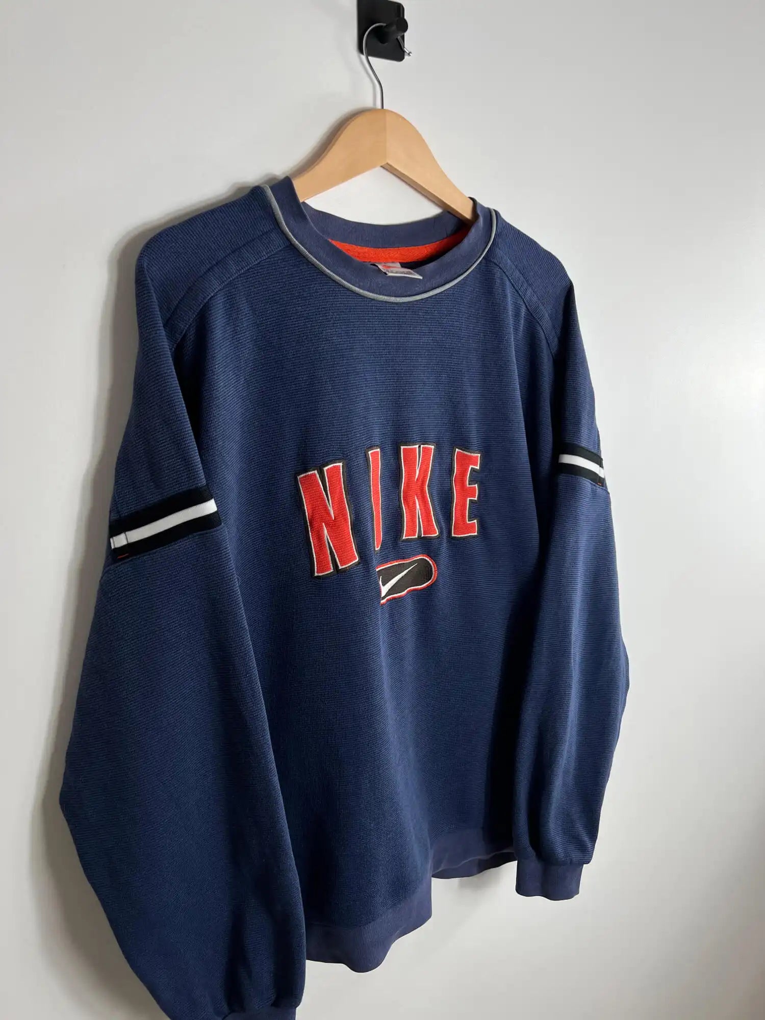 Sweat Vintage 90's Homme Nike Bleu Marine vue de coter