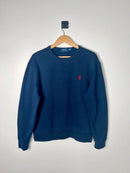 sweatshirt ralph lauren bleu marine avec le logo ralph lauren brodé rouge vue de face