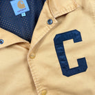 carhartt varsity jacket yellow carhartt logo view