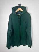 veste ralph lauren zip à capuche vert avec logo ralph lauren brodé blanc vue de face